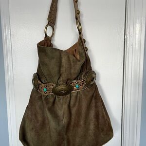 Kathy Van Zeeland Saude Moss Green Hobo Bag with Decorative Accents